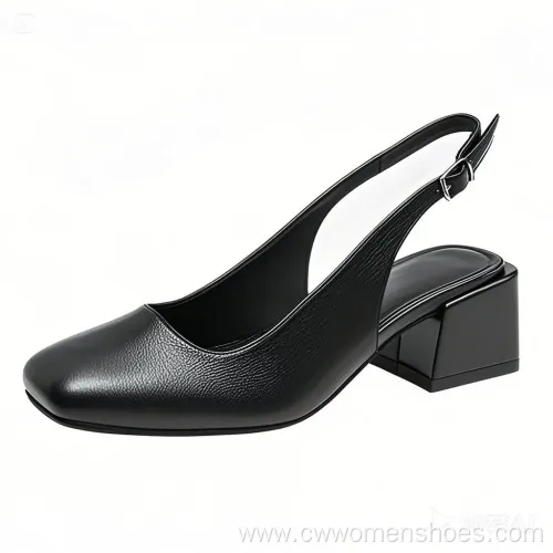 Comfortable Black Synthetic Leather Closed Toe Block Heels